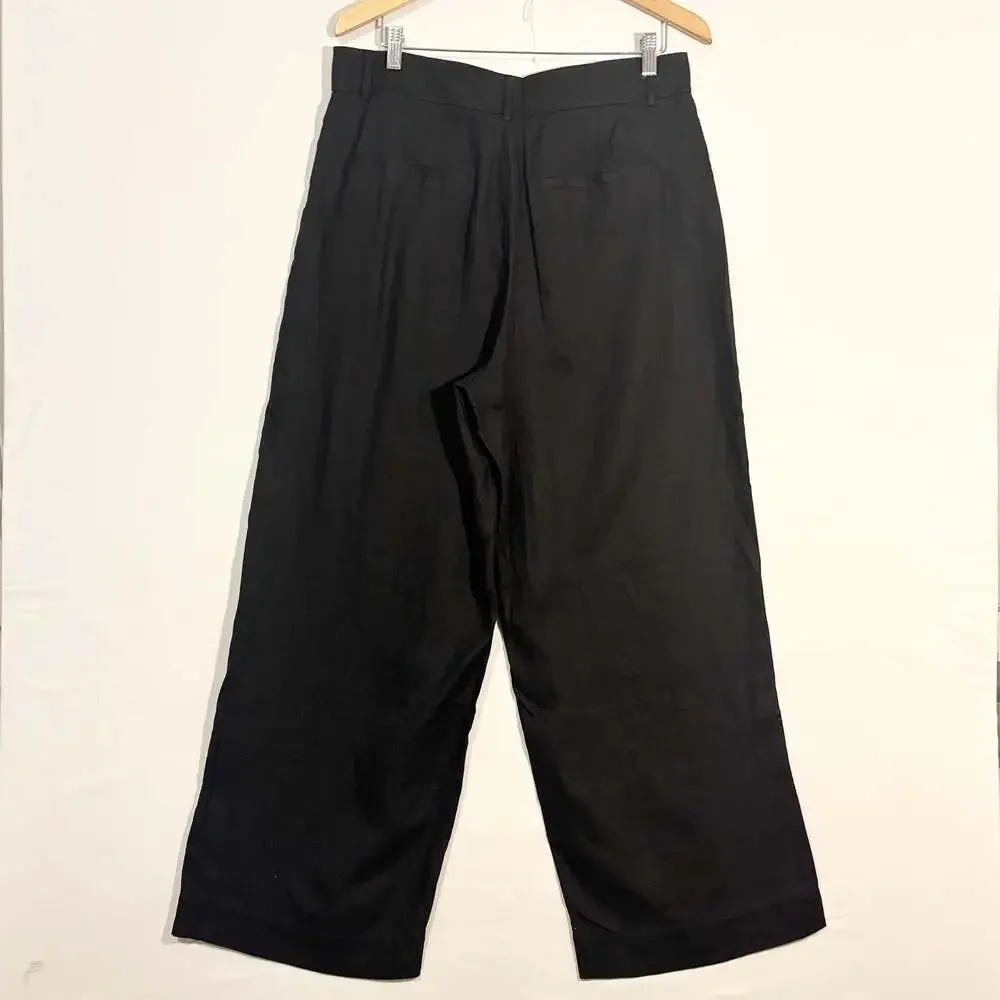 Everlane Wide Leg Linen Pants Womens 14 Black NWT European Flax Trouser